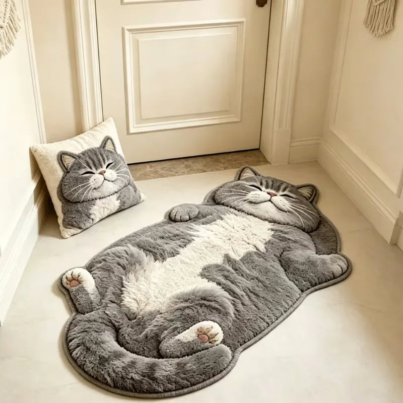 Adorable Cat-Shaped Area Rug | Unique Soft Plush Floor Mat