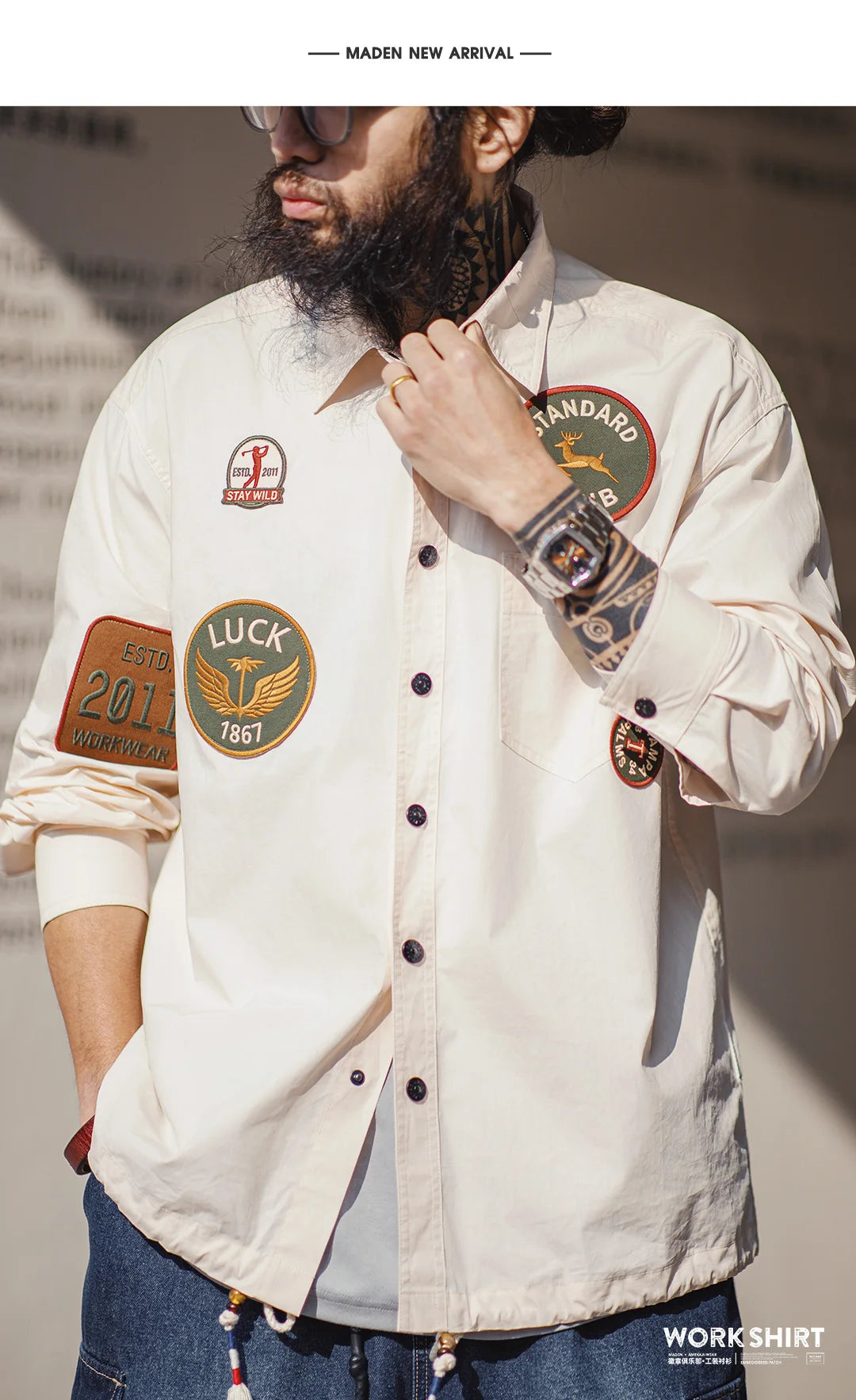 Men's Vintage Patch Embroidery Long Sleeved Shirt | Casual Style