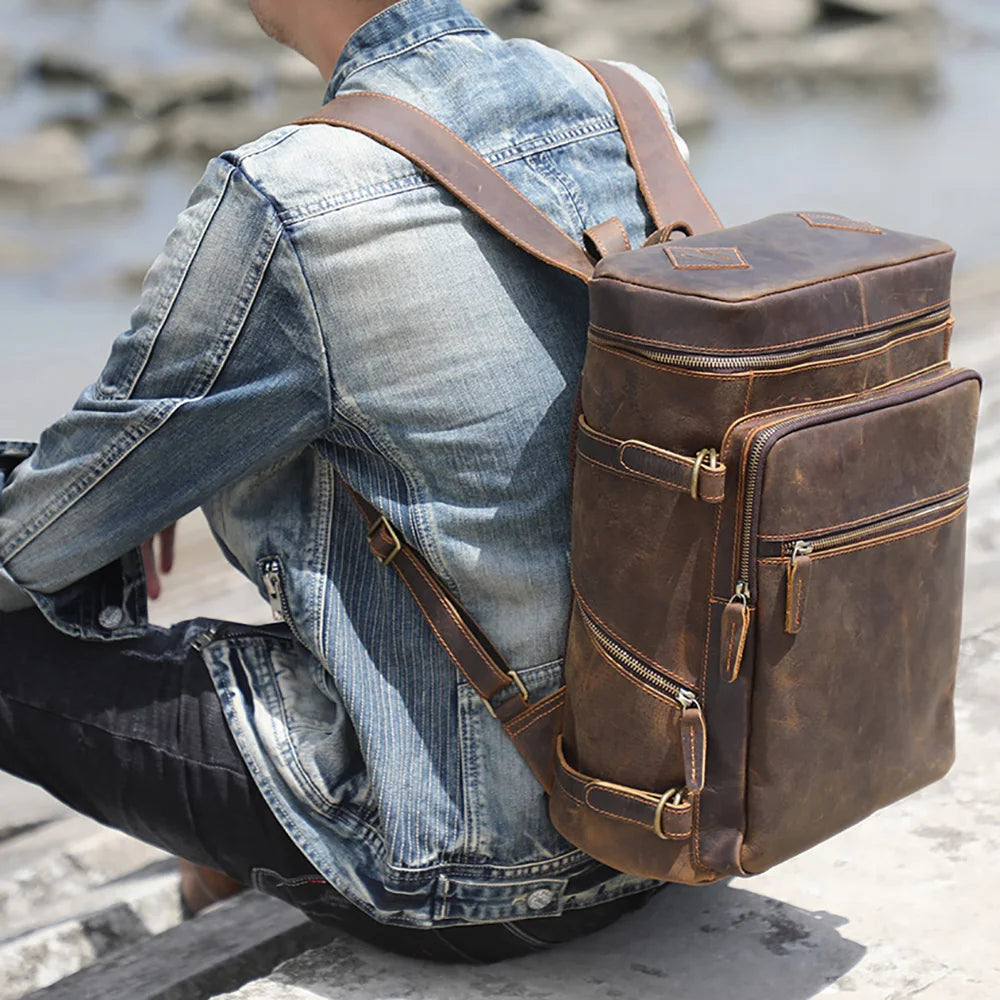 Vintage Genuine Leather Backpack | Stylish Outdoor Travel Bag