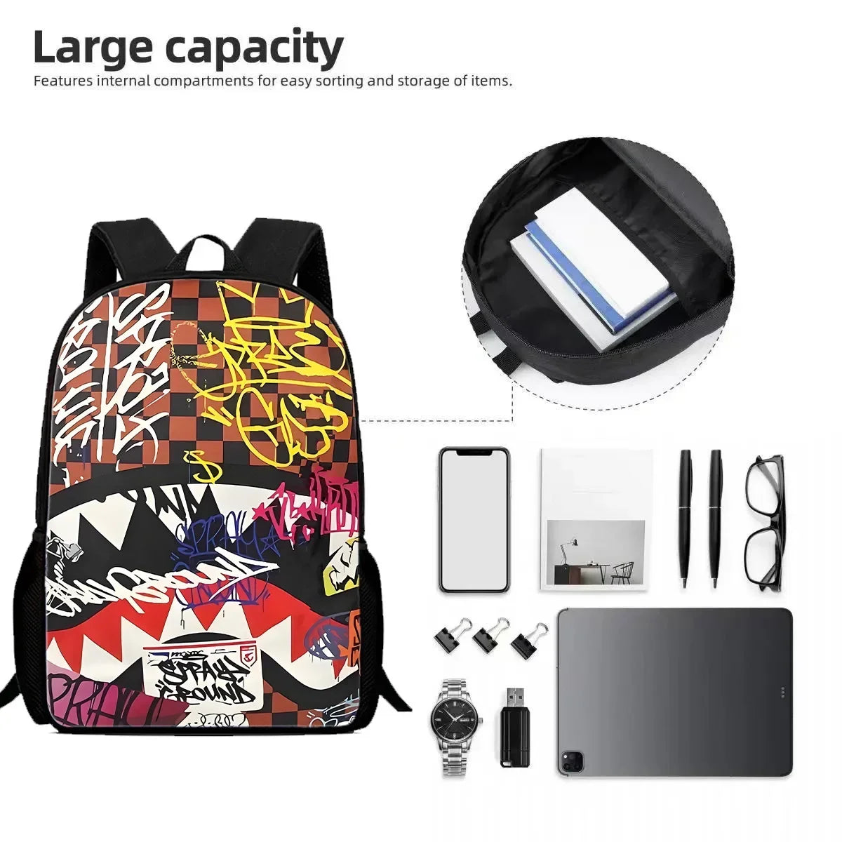 Trendy Kids Graffiti Backpack | Large Capacity Schoolbag for Students