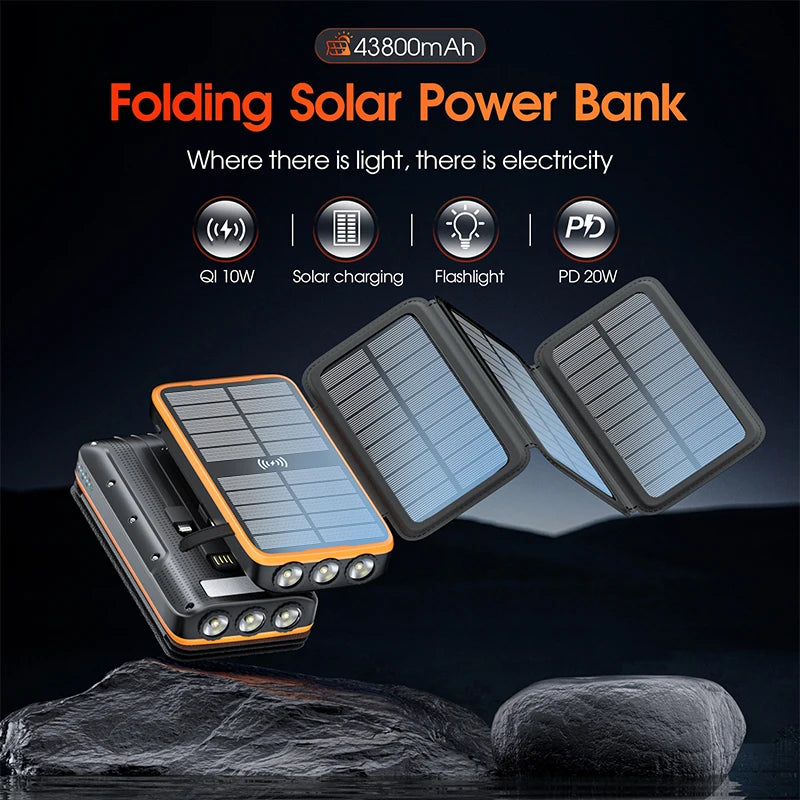 43800mAh Wireless Solar Power Bank | Fast Charging & Eco-Friendly