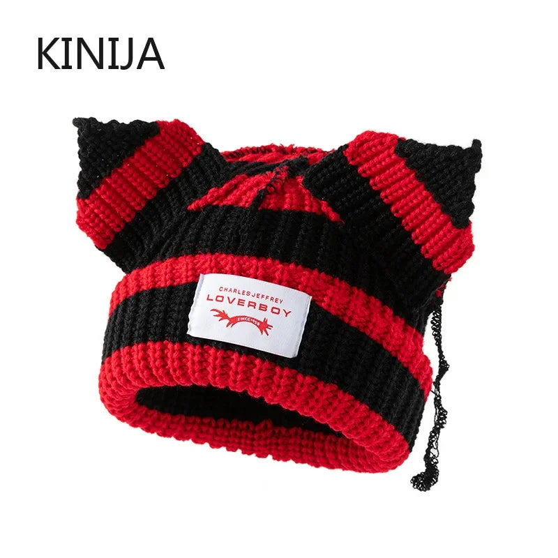 Unisex Cat Ear Beanie | Warm Crochet Knitted Skullies Hat