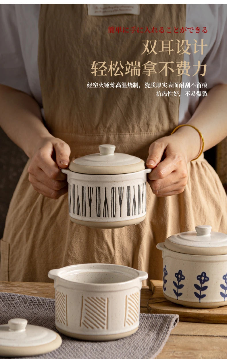 Olla para guisar de cerámica rústica japonesa | Vajilla de cerámica ecológica para horno