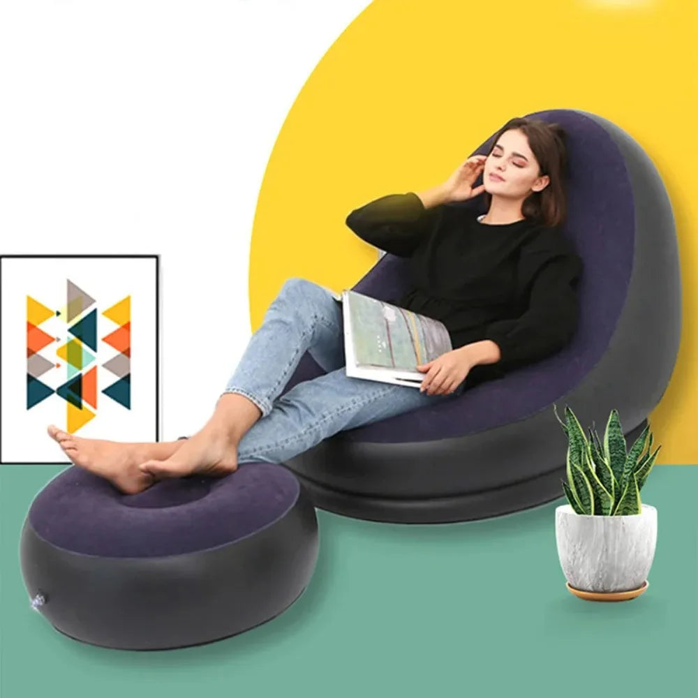 Sillón Hinchable Perezoso | Sofá Portátil con Reposapiés