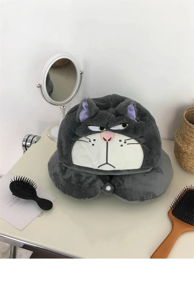 Kawaii Cat U-Shaped Neck Pillow | Cozy Hooded Travel Companion