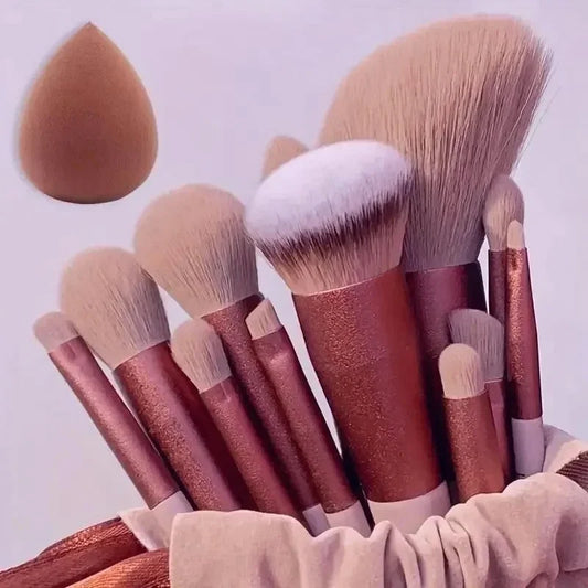 13 Piece Soft Fluffy Makeup Brush Set – Professional Wool Fiber Brushes for Foundation, Powder, Eyeshadow, Kabuki & Blending – Full Face Beauty Tools