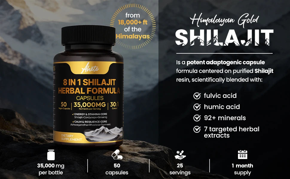 8-in-1 Himalayan Shilajit Capsules for Stress Relief & Vitality