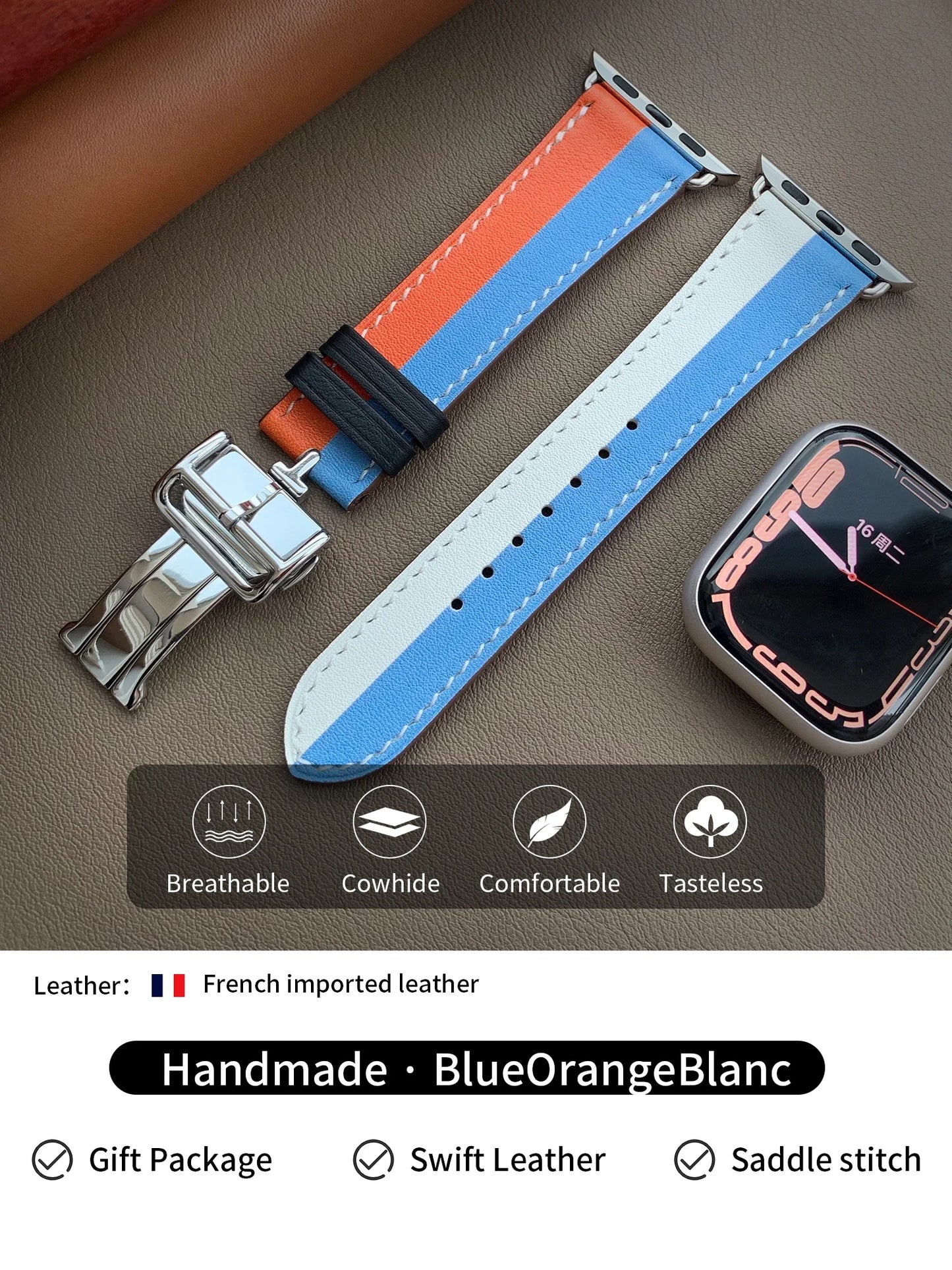 High Quality Genuine Leather Watch Band | Deployment Buckle Strap