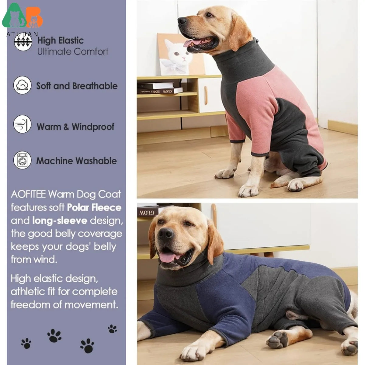 Dog Winter Coat | Warm Pullover Fleece Pajamas for Cold Weather