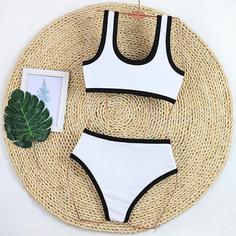 High Waist Women's Swimwear | Luxury Ribbed Two-Piece Bikini Set