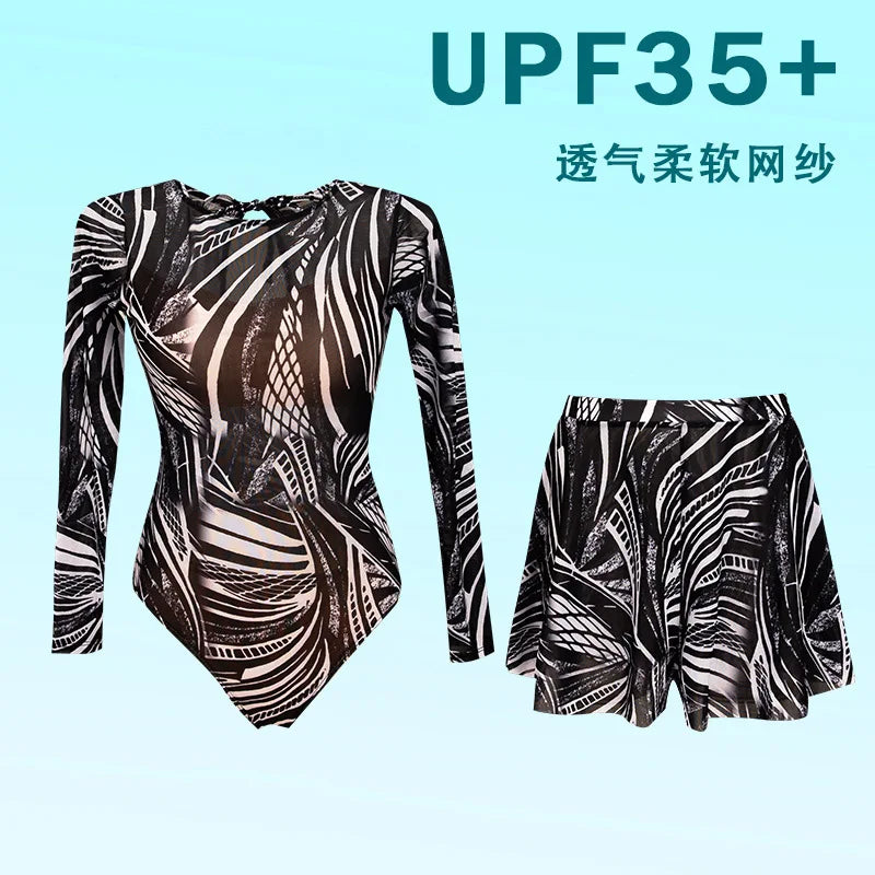 Women's Long Sleeved Sun Protection One Piece Swimsuit