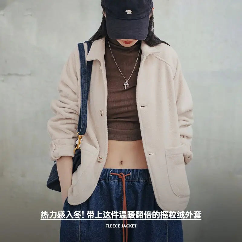 Women's Fleece Lapel Jacket | Stylish Warm Casual Outerwear