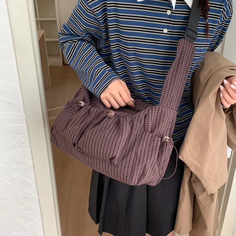 Stylish Plaid Nylon Shoulder Tote Bag | Versatile Everyday Accessory