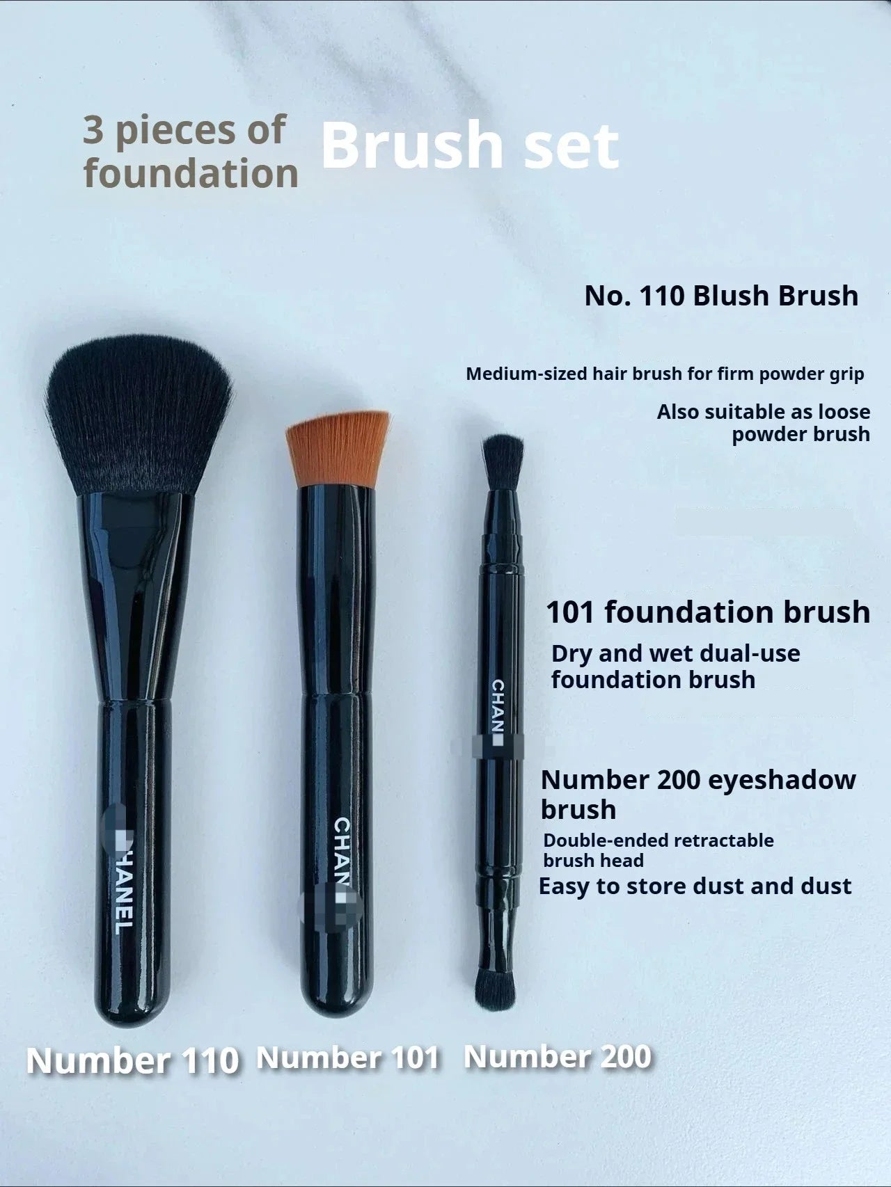 Luxury 3-Piece Goat Hair Makeup Brush Set | Perfect Gift for Her
