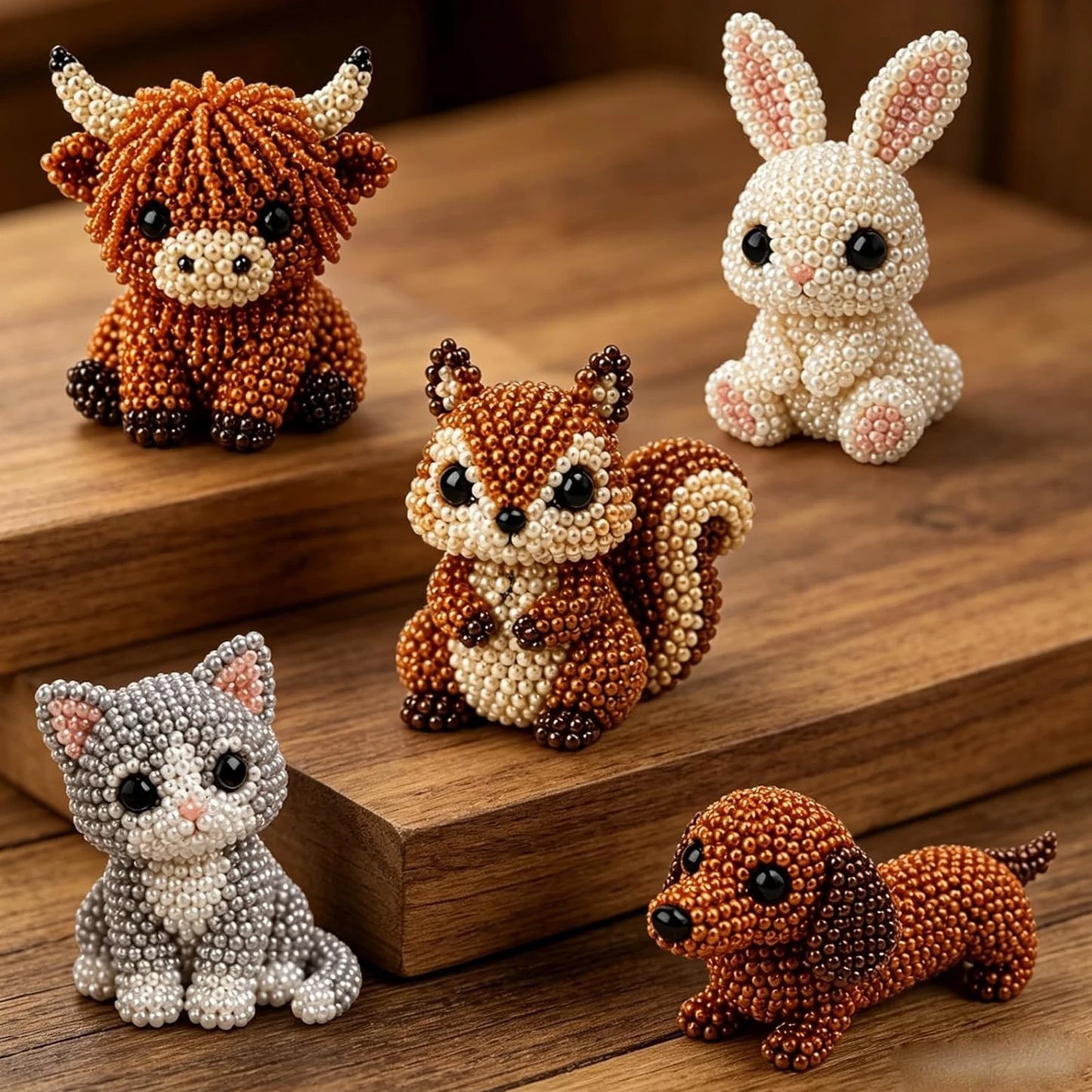 DIY 3D Animals Bead Craft Kit | Colorful Bead Embroidery Set