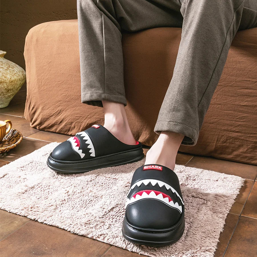 Cozy Warm Shark Design Platform Slippers for Men | Comfortable House Shoes