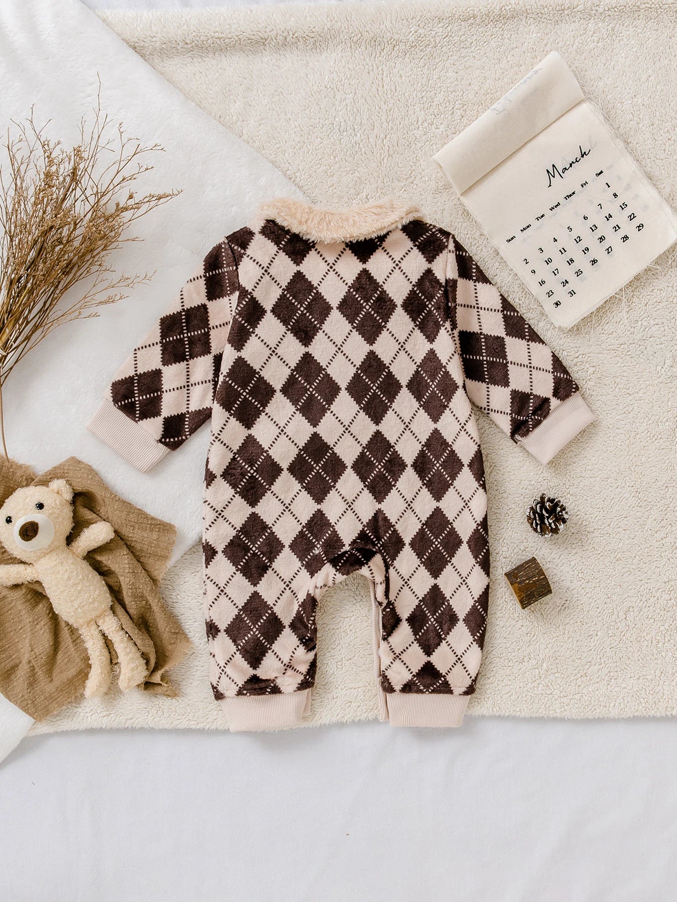 Cute Retro Baby Top with Furry Collar | Stylish Winter Wear