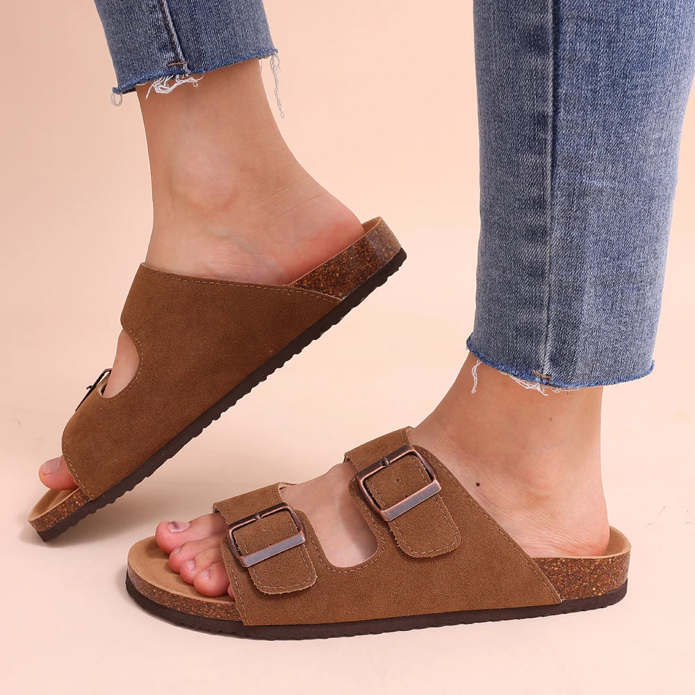 Women's Classic Cork Slippers | Comfortable Suede Clogs with Arch Support