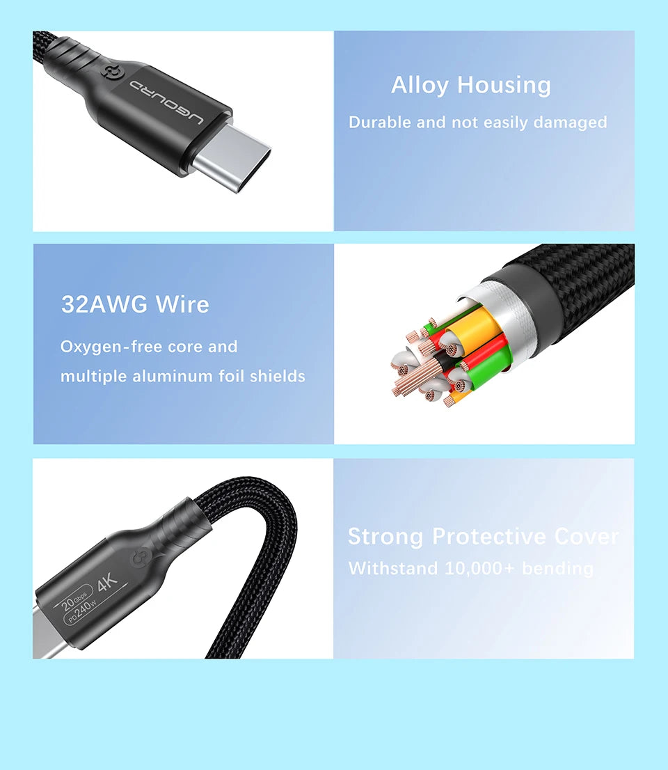 USB3.2 Gen2 Type C to Type C Cable | Fast 240W Charging Cord