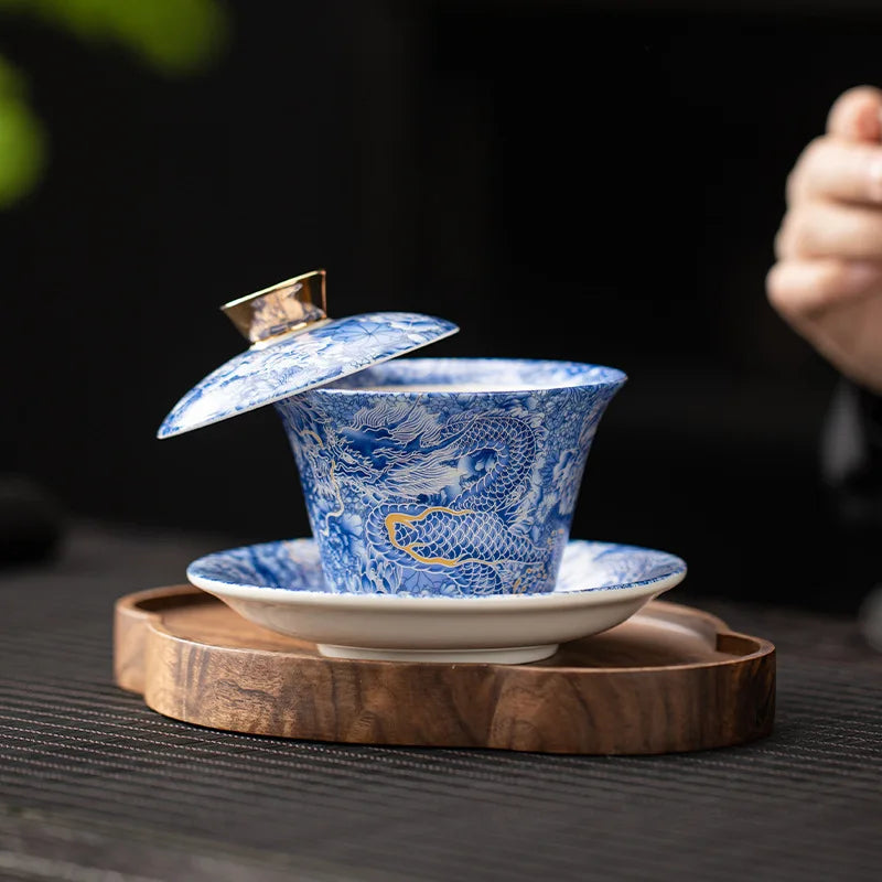 Elegant Rotatable Tea Tureen | Zen Gaiwan Teacup Set