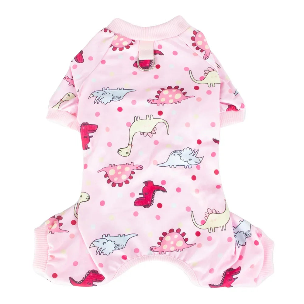 Soft Cotton Dog Pajamas for Small Dogs | Stretchable Dinosaur Design