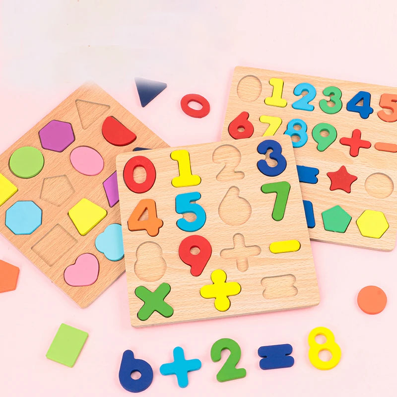Kids Educational Geometric Shapes & Alphabet Wooden Puzzle