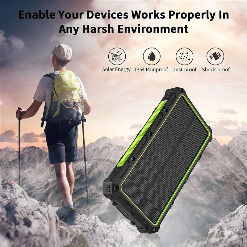High-Capacity Solar Power Bank | Fast Charging & LED Lights