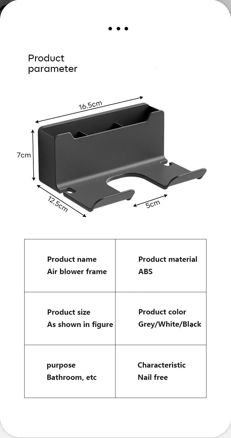Hair Dryer Holder | Wall-Mounted Organizer for Bathroom Accessories