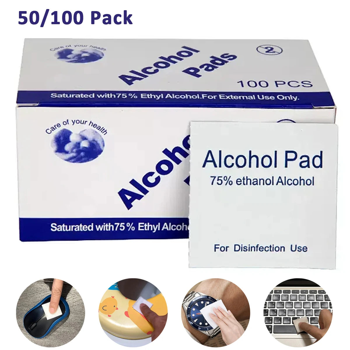 100pcs Disposable 75% Alcohol Swab Wet Wipe Pads For Antiseptic Clean Skin Jewelry Cell Phone Individually Wrapped Alcohol Wip