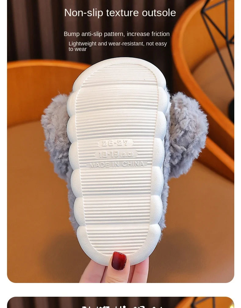 Cute Puppy Plush Slippers for Kids | Non-Slip Cozy Footwear