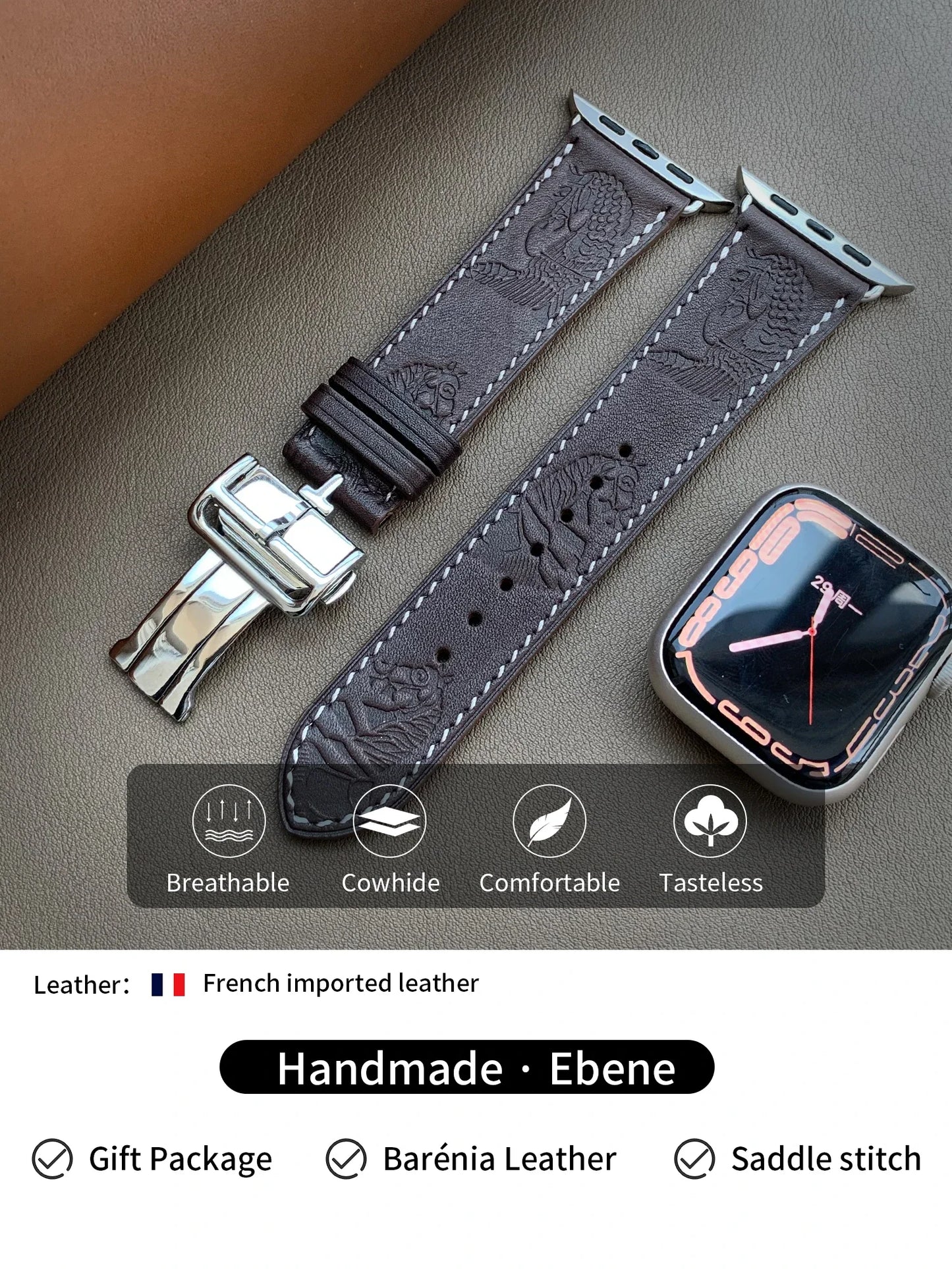 High Quality Genuine Leather Watch Band | Deployment Buckle Strap