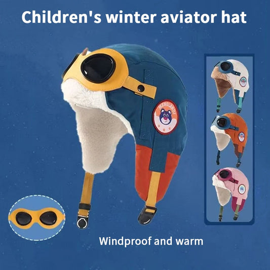 Gorro de aviador de piloto para niños con gafas | Gorro cálido de invierno para la aventura