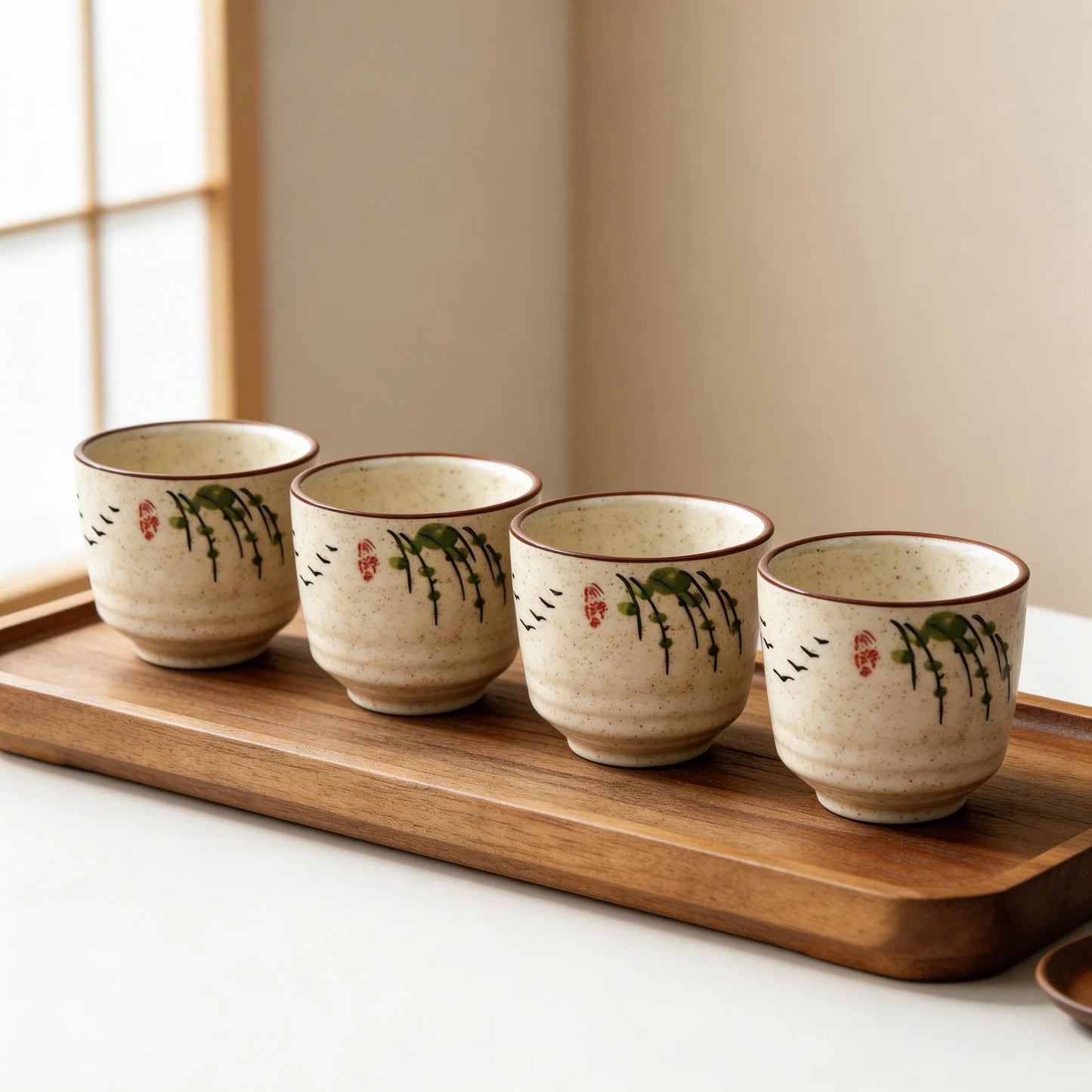 Vintage Japanese-style Ceramic Tea Cups | Stylish 4pc Set