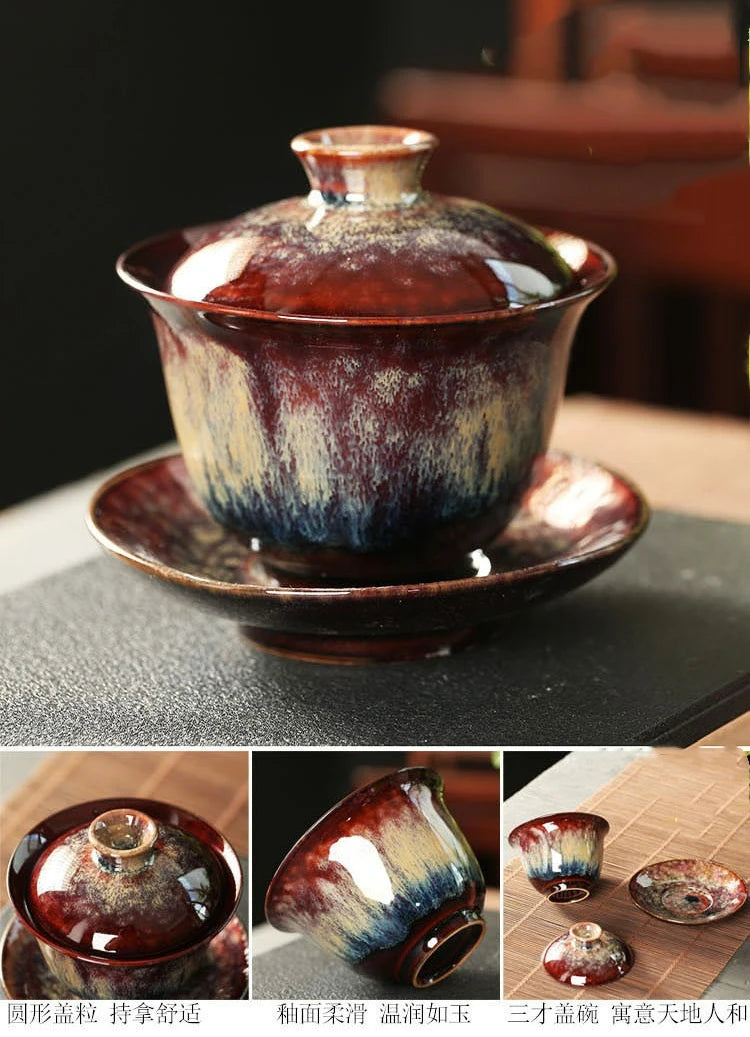 Elegante Juego de Té Kungfu Gaiwan de Cerámica Vintage | Perfecto para Ceremonia