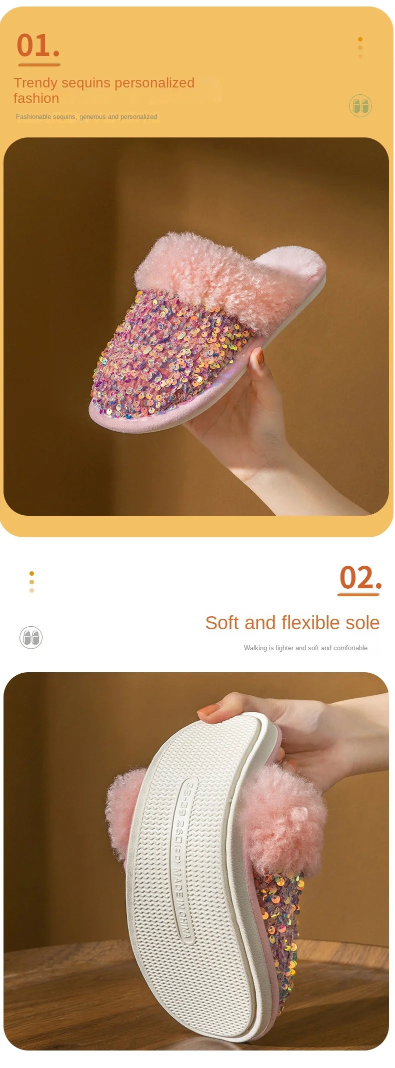 Kawaii Sequin Giraffe Plush Slippers | Cute Winter House Shoes