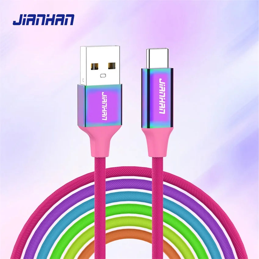 Fast Charging USB C Cable | Colorful Rainbow Braided Data Cable