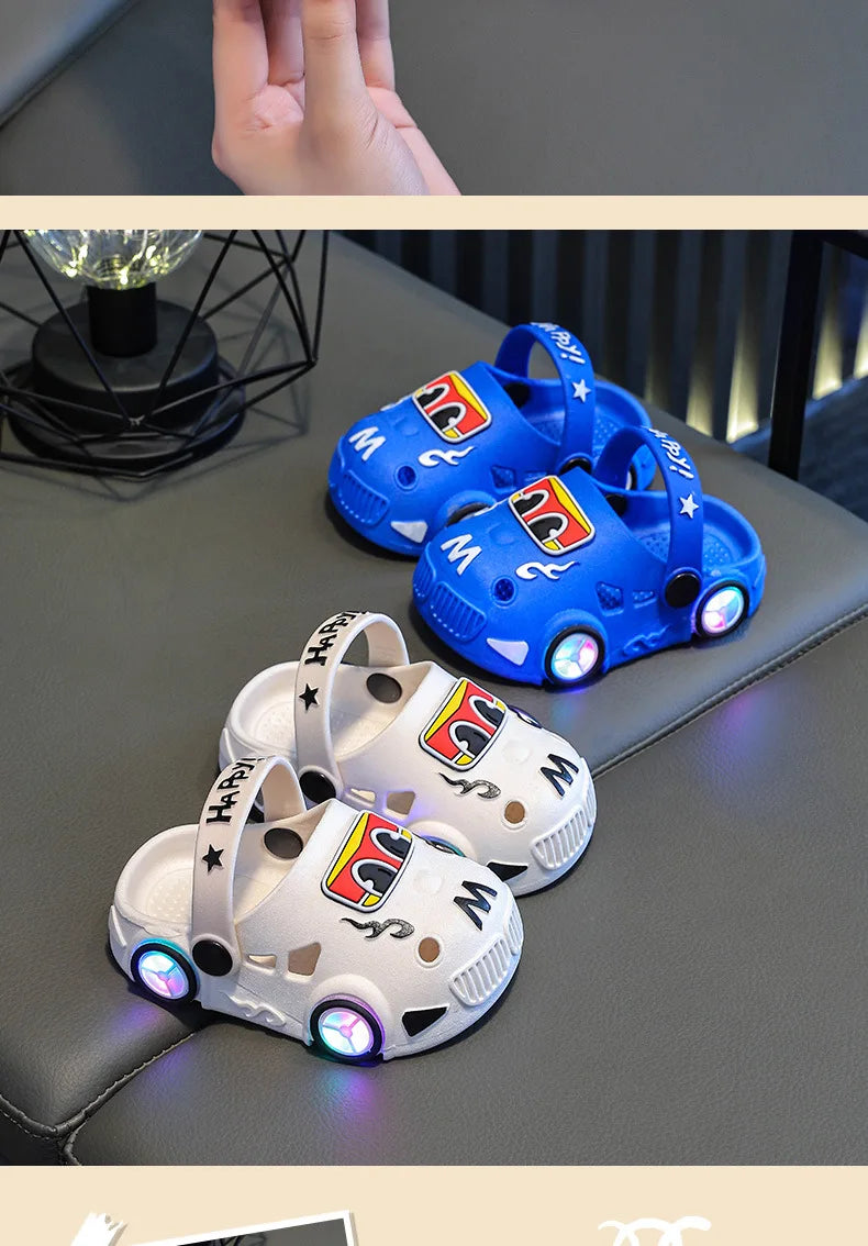 Children's Car Shaped Light Up Slippers | Fun Summer Footwear