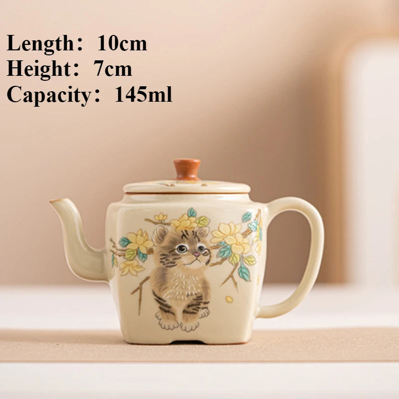 Cute Cat Ceramic Teapot | Handmade Japanese Kung Fu Tea Maker