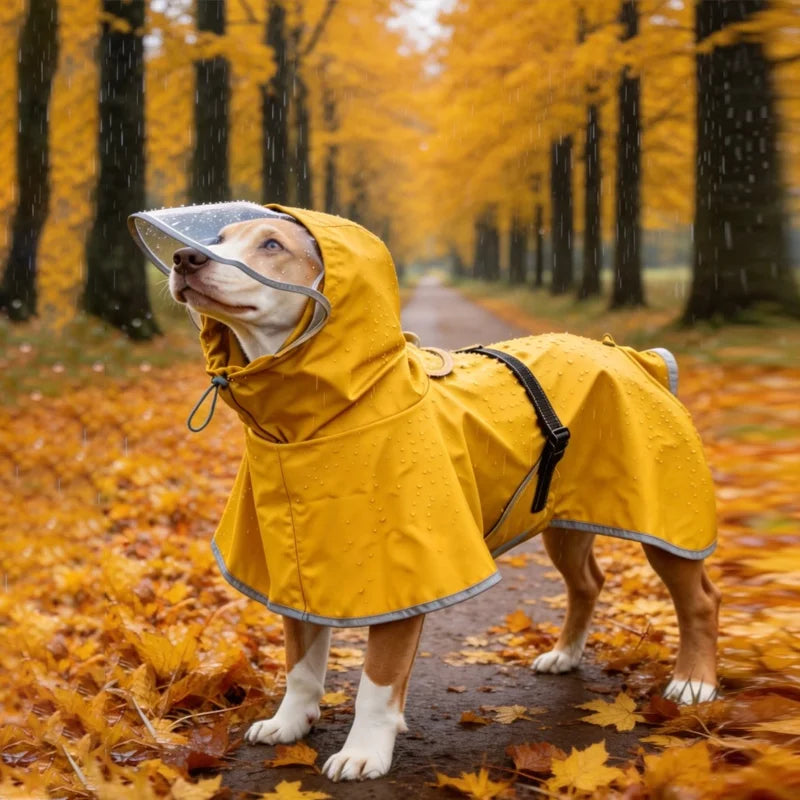Dog Raincoat, Hooded Windproof and Waterproof Reflective Pet Raincoat, Suitable for Medium to Large Dogs, Waterproof Dog Clothin