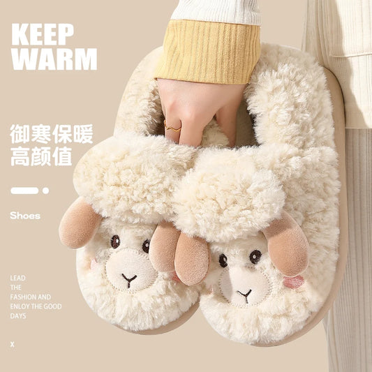Women’s Cartoon Sheep Plush Slippers | Cute & Cozy Indoor Shoes