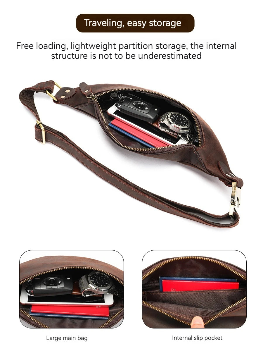Men's RFID Anti-Theft Genuine Leather Sling Bag | Versatile Travel Pack