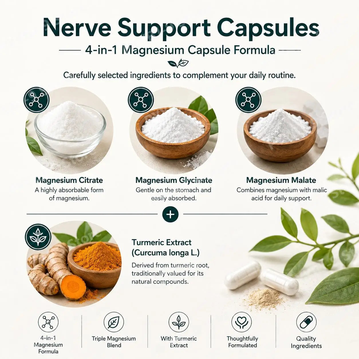 4-in-1 Nerve Support Capsules with Magnesium & Turmeric Extract