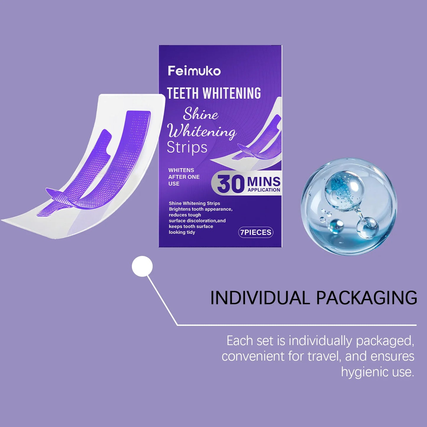 Purple Glossy Tooth Strips Gentle Care for Shiny Teeth, Cleans Stains, Easy-to-Use Tooth Strips