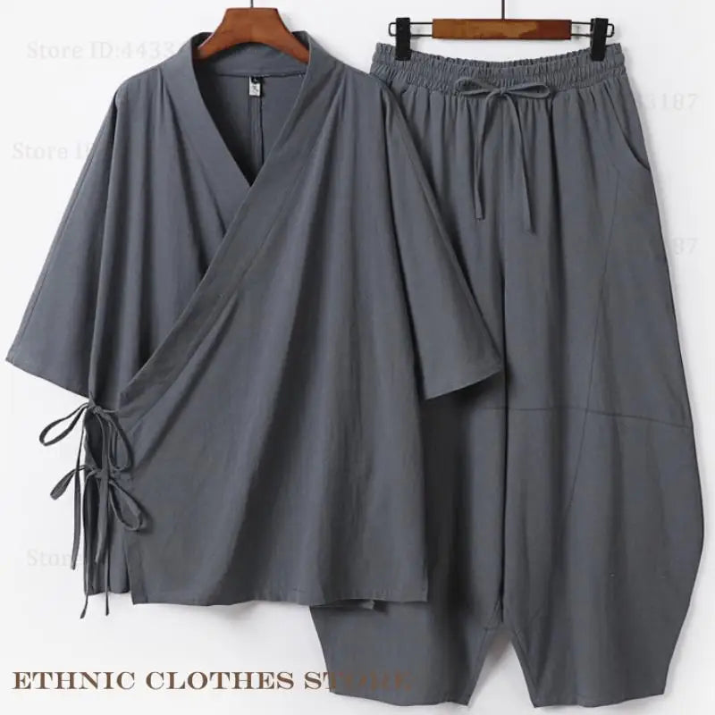 Plus Size Men's Kimono Cardigan & Pants Set | Stylish Yukata Outfit