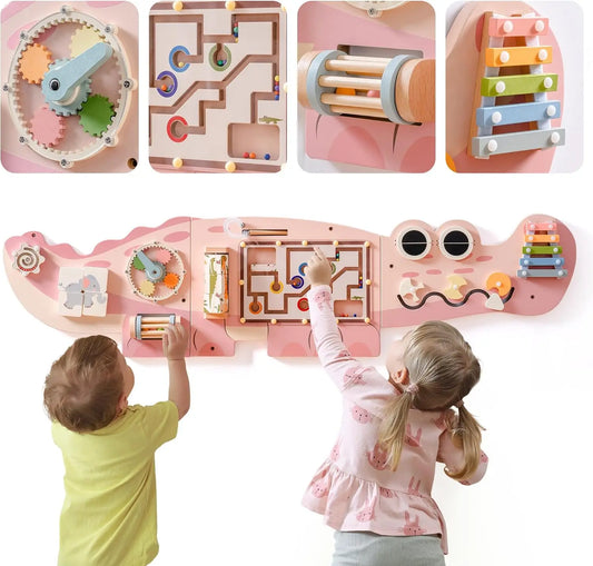 Wooden Montessori Busy Board | Engaging Wall-Mounted Toy for Kids