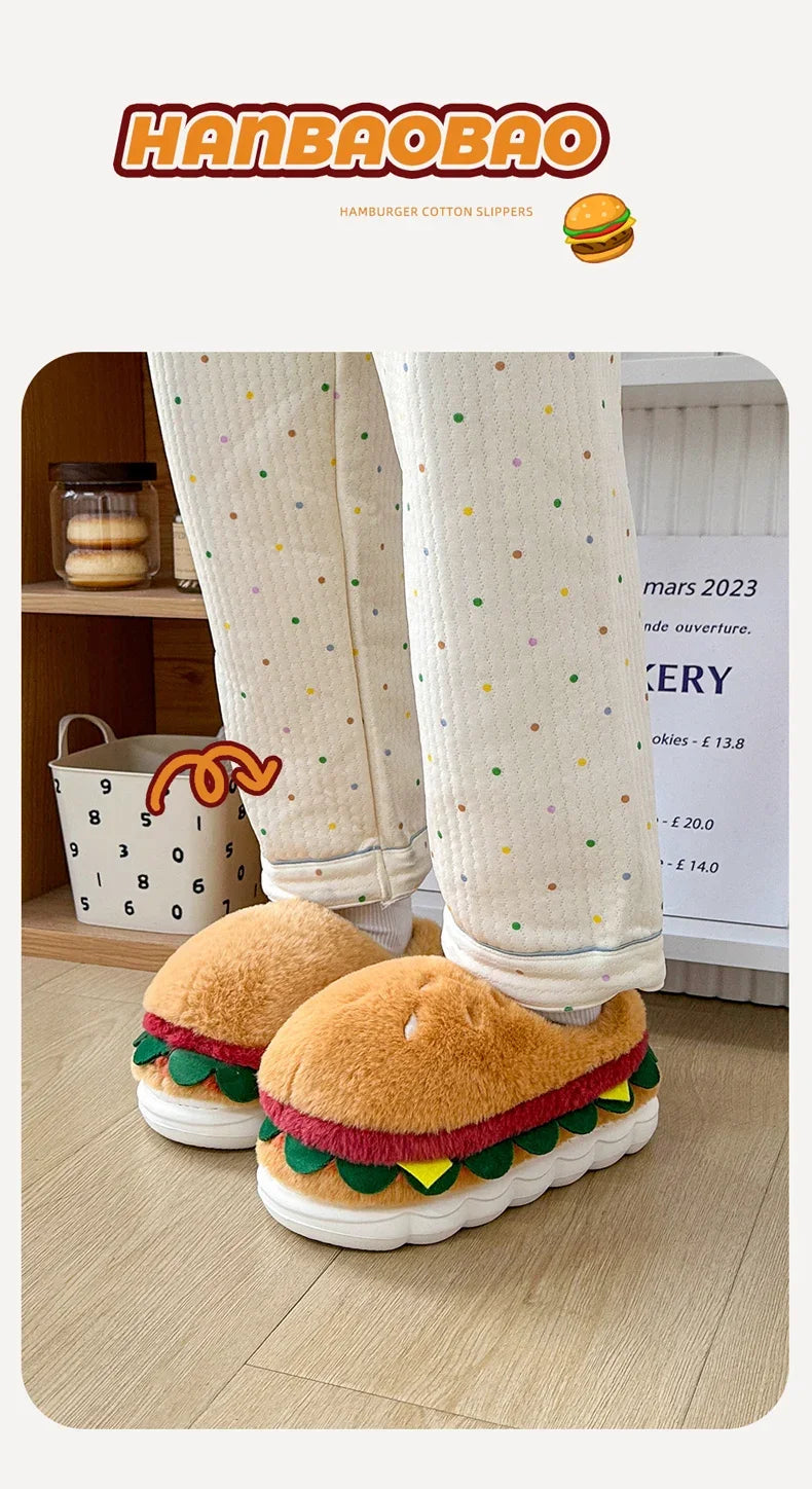 Funny Hamburger Plush Slippers | Cozy 3D Cartoon Slides for All