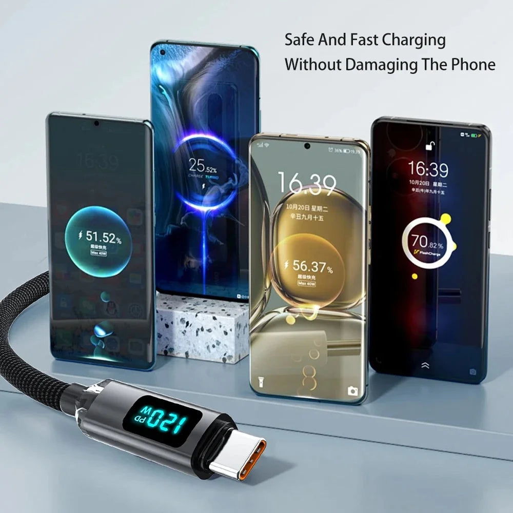 120W USB A to Type C Fast Charging Cable with LED Display