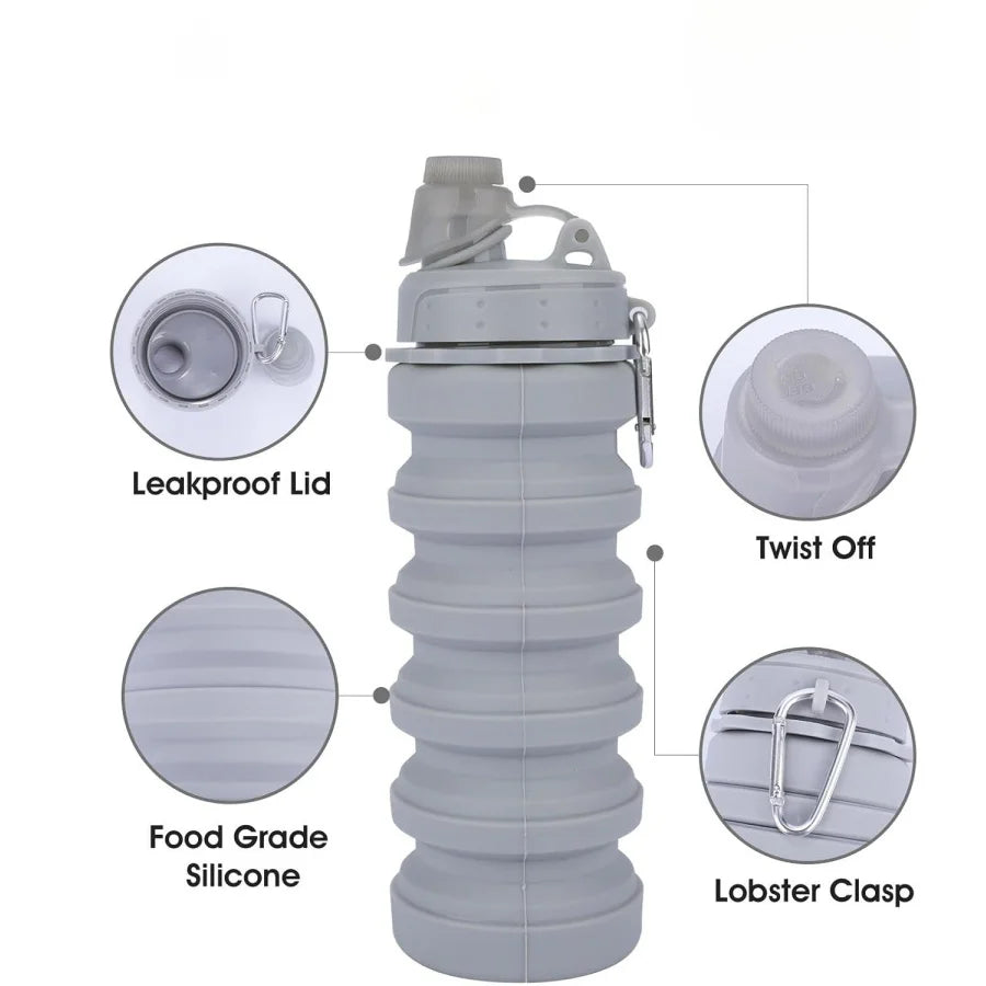 Light Gray Foldable Water Bottle | Reusable Collapsible Design