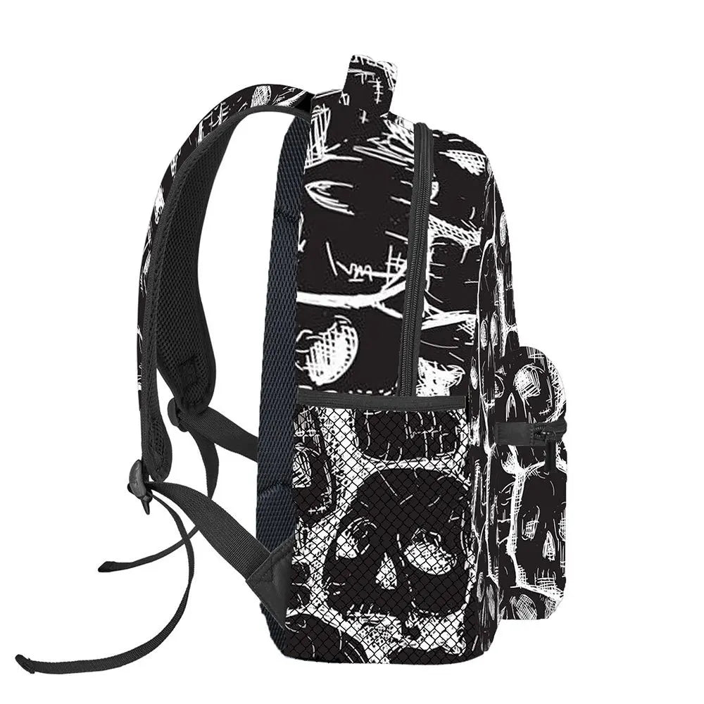Gothic Skull Print Backpack | Lightweight Casual School Bag