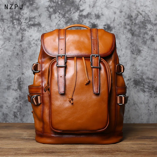 Mochila retro de cuero para hombre | Elegante bolso de viaje y escolar
